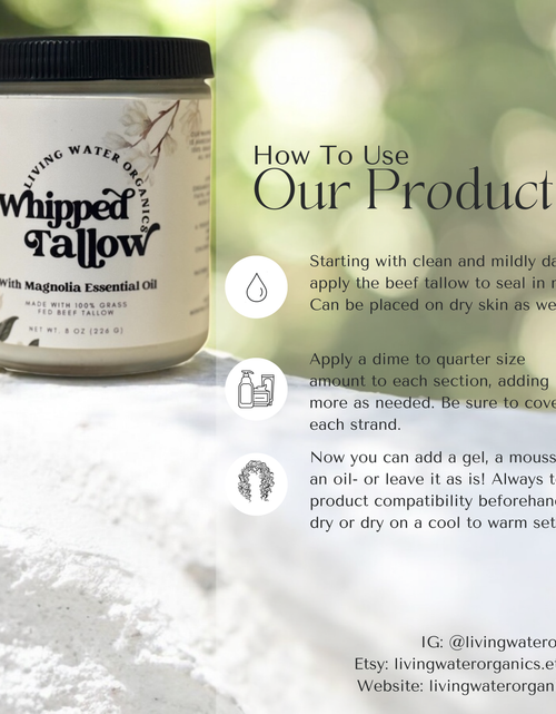 Load image into Gallery viewer, 100% Grass Fed Whipped Tallow for Face, Hair, and Skin, Natural Tallow
