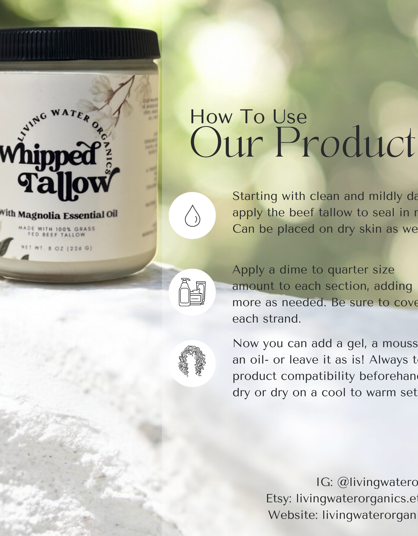100% Grass Fed Whipped Tallow for Face, Hair, and Skin, Natural Tallow