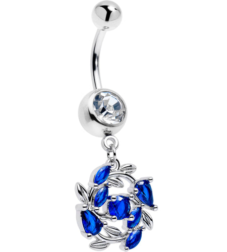 Clear Blue Gem Twining Vine Dangle Belly Ring