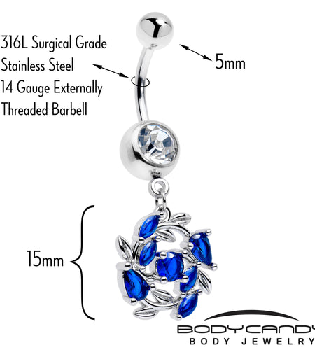 Clear Blue Gem Twining Vine Dangle Belly Ring