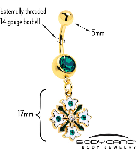 Green Gem Gold Tone Flower Wreath Dangle Belly Ring