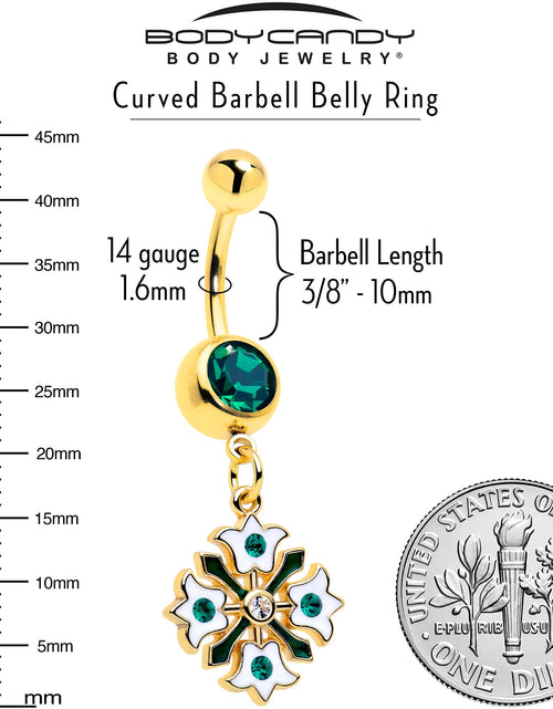 Load image into Gallery viewer, Green Gem Gold Tone Flower Wreath Dangle Belly Ring
