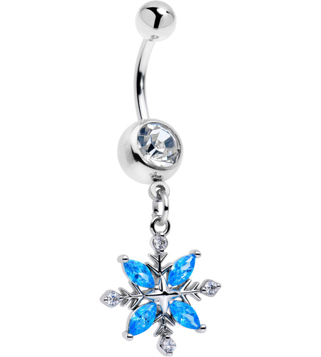 Clear Blue CZ Gem Classic Flower Dangle Belly Ring