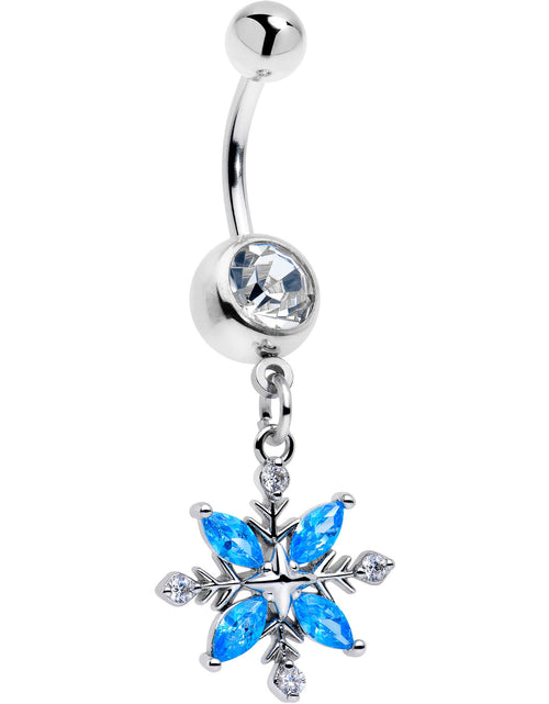 Load image into Gallery viewer, Clear Blue CZ Gem Classic Flower Dangle Belly Ring
