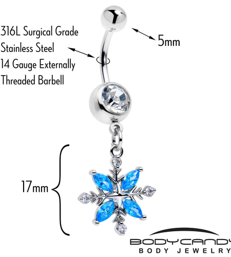 Clear Blue CZ Gem Classic Flower Dangle Belly Ring