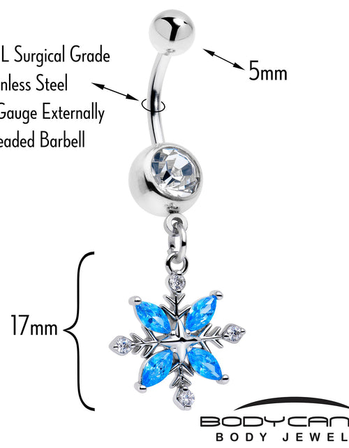 Load image into Gallery viewer, Clear Blue CZ Gem Classic Flower Dangle Belly Ring
