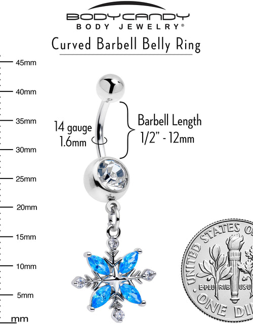 Load image into Gallery viewer, Clear Blue CZ Gem Classic Flower Dangle Belly Ring

