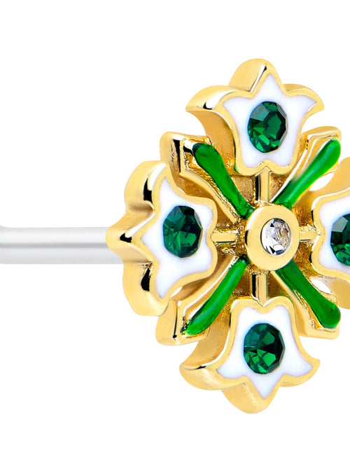 Load image into Gallery viewer, 20G 7mm Green Gem Flower Wreath L Shape Nose Ring
