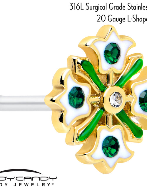 Load image into Gallery viewer, 20G 7mm Green Gem Flower Wreath L Shape Nose Ring
