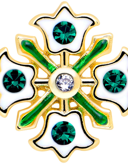 Load image into Gallery viewer, 20G 7mm Green Gem Flower Wreath L Shape Nose Ring

