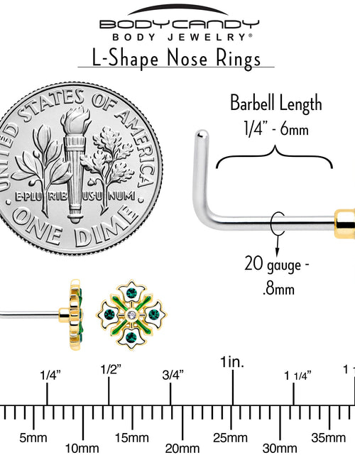 Load image into Gallery viewer, 20G 7mm Green Gem Flower Wreath L Shape Nose Ring

