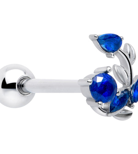 Blue Gem Twining Vine Barbell Tongue Ring