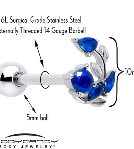Blue Gem Twining Vine Barbell Tongue Ring