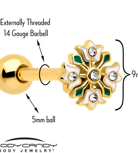 Clear Gem Gold Tone Flower Wreath Barbell Tongue Ring