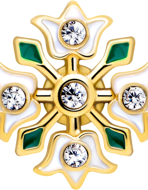 Load image into Gallery viewer, Clear Gem Gold Tone Flower Wreath Barbell Tongue Ring
