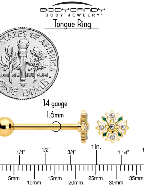 Load image into Gallery viewer, Clear Gem Gold Tone Flower Wreath Barbell Tongue Ring
