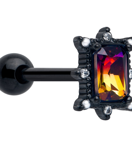 Red Tourmaline Black Star Fire Barbell Tongue Ring