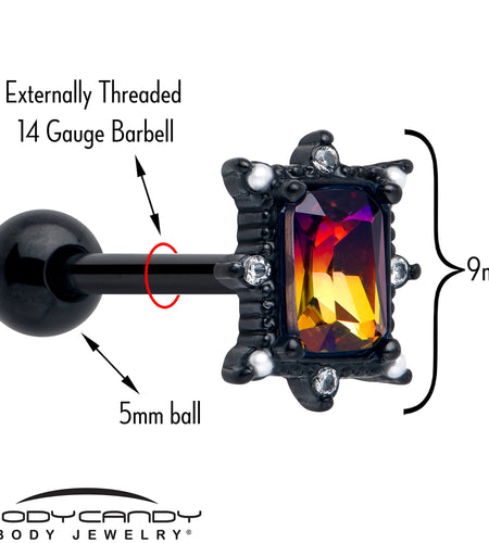 Red Tourmaline Black Star Fire Barbell Tongue Ring