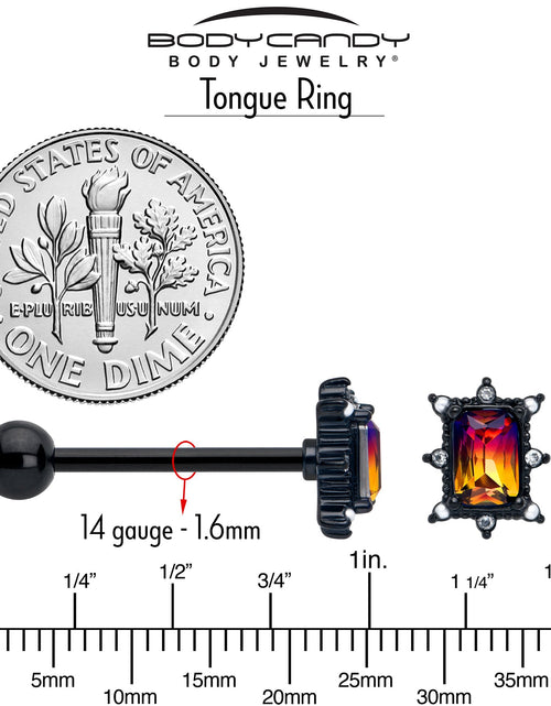 Load image into Gallery viewer, Red Tourmaline Black Star Fire Barbell Tongue Ring

