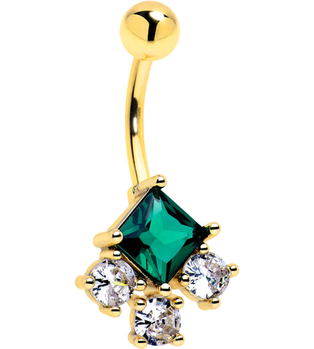 Green Clear CZ Gem Gold Tone Rhombus Riot Belly Ring