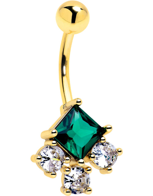 Load image into Gallery viewer, Green Clear CZ Gem Gold Tone Rhombus Riot Belly Ring
