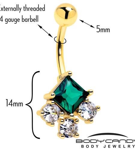 Green Clear CZ Gem Gold Tone Rhombus Riot Belly Ring