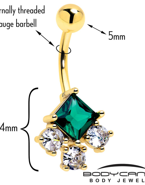 Load image into Gallery viewer, Green Clear CZ Gem Gold Tone Rhombus Riot Belly Ring
