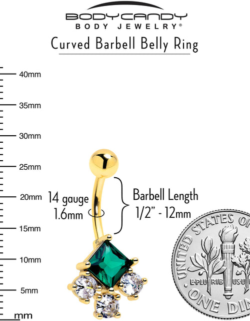 Load image into Gallery viewer, Green Clear CZ Gem Gold Tone Rhombus Riot Belly Ring
