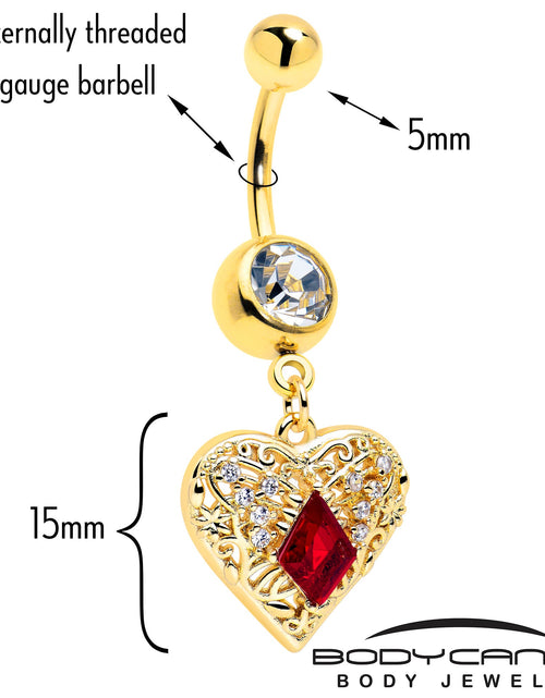 Load image into Gallery viewer, Red CZ Gem Gold Tone Heart Queen Dangle Belly Ring
