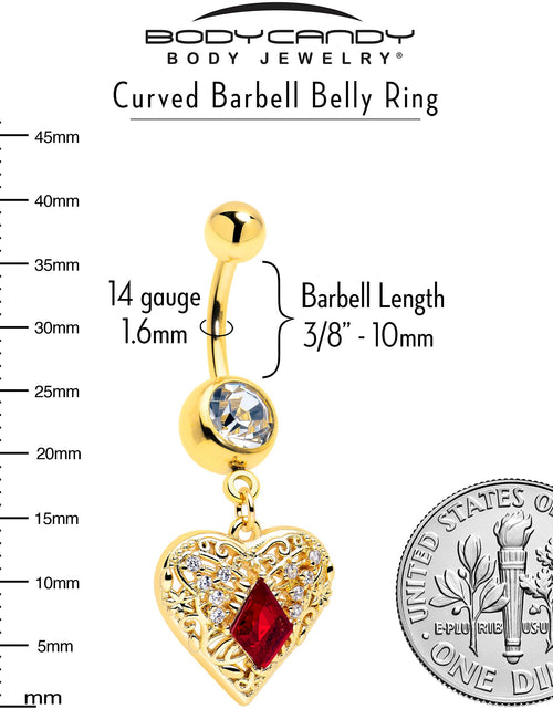 Load image into Gallery viewer, Red CZ Gem Gold Tone Heart Queen Dangle Belly Ring
