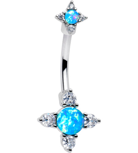 Blue Synthetic Opal Rhombus Star Double Mount Belly Ring