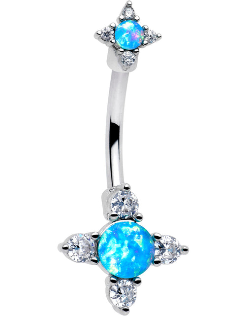 Load image into Gallery viewer, Blue Synthetic Opal Rhombus Star Double Mount Belly Ring
