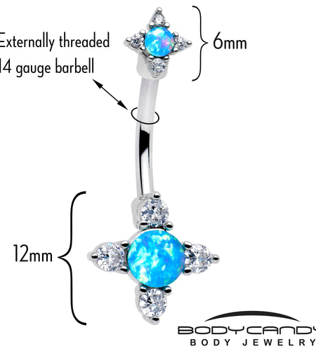 Blue Synthetic Opal Rhombus Star Double Mount Belly Ring