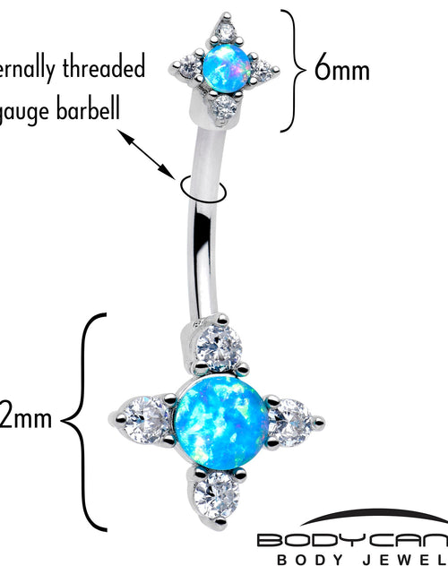 Load image into Gallery viewer, Blue Synthetic Opal Rhombus Star Double Mount Belly Ring
