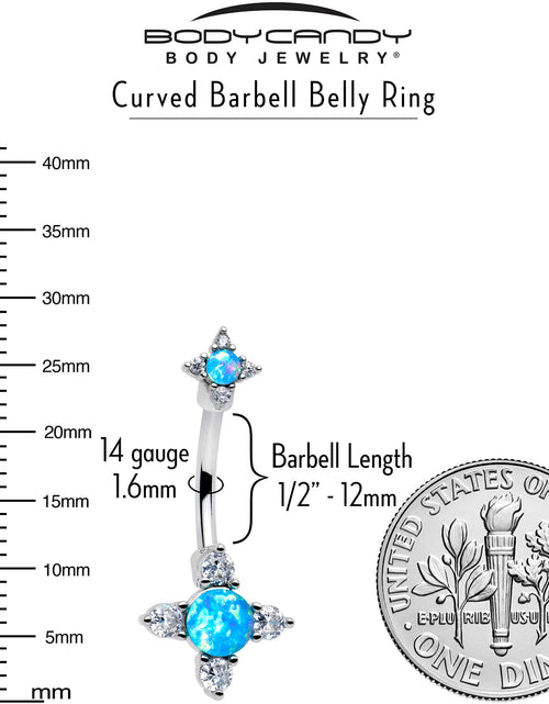 Load image into Gallery viewer, Blue Synthetic Opal Rhombus Star Double Mount Belly Ring
