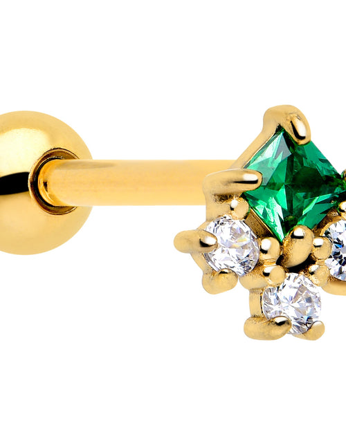 Load image into Gallery viewer, Green CZ Gem Gold Tone Rhombus Riot Barbell Tongue Ring

