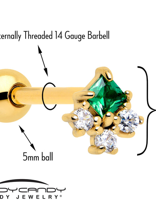 Load image into Gallery viewer, Green CZ Gem Gold Tone Rhombus Riot Barbell Tongue Ring
