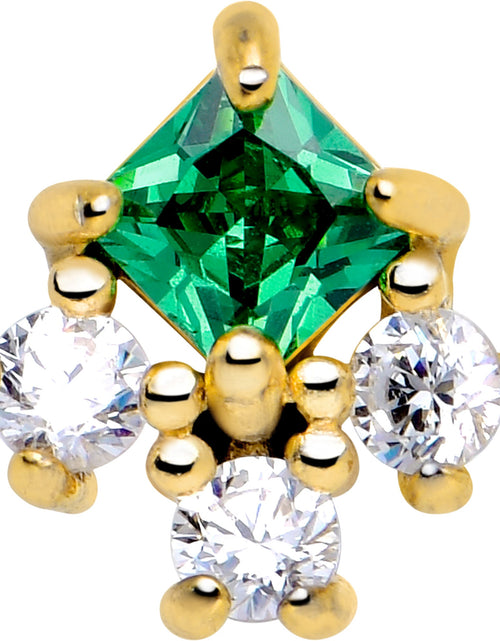 Load image into Gallery viewer, Green CZ Gem Gold Tone Rhombus Riot Barbell Tongue Ring

