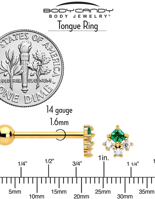 Load image into Gallery viewer, Green CZ Gem Gold Tone Rhombus Riot Barbell Tongue Ring
