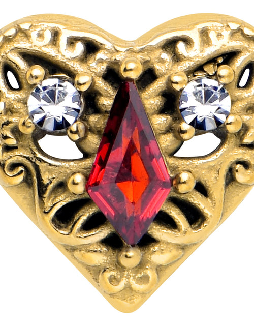 Load image into Gallery viewer, Red CZ Gem Gold Tone Heart Queen Barbell Tongue Ring

