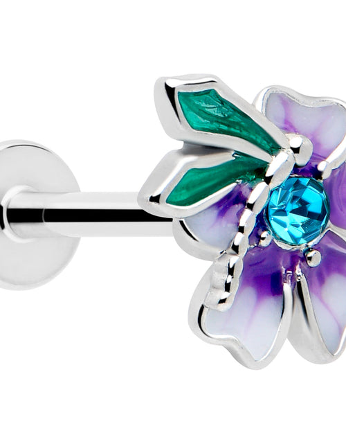 Load image into Gallery viewer, 16G 5/16 Blue Gem Faerie Flower Purple Labret Monroe Tragus
