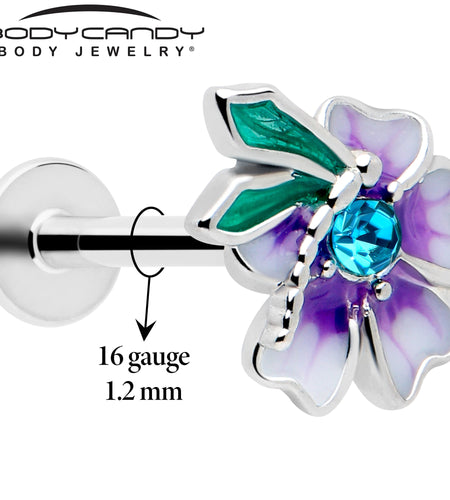 16G 5/16 Blue Gem Faerie Flower Purple Labret Monroe Tragus