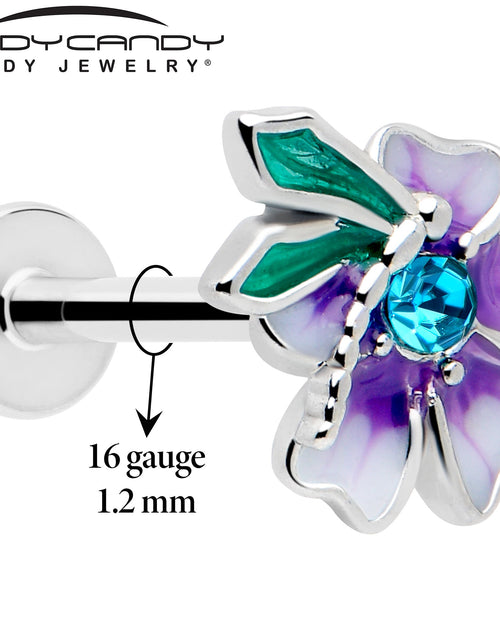 Load image into Gallery viewer, 16G 5/16 Blue Gem Faerie Flower Purple Labret Monroe Tragus
