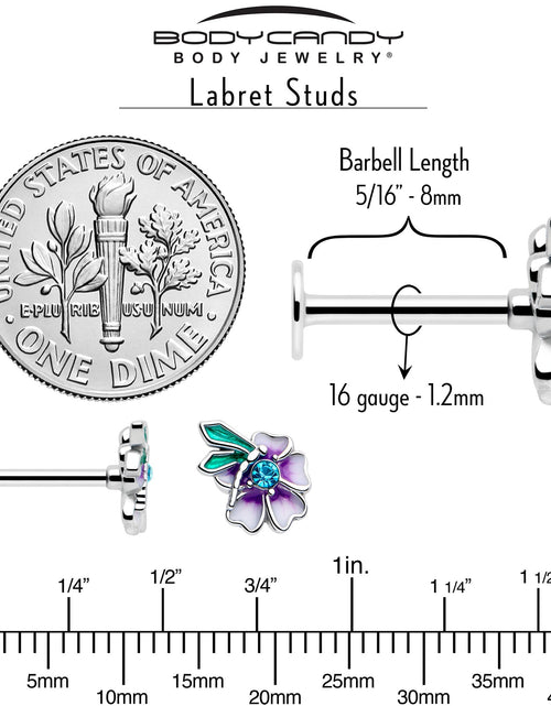 Load image into Gallery viewer, 16G 5/16 Blue Gem Faerie Flower Purple Labret Monroe Tragus
