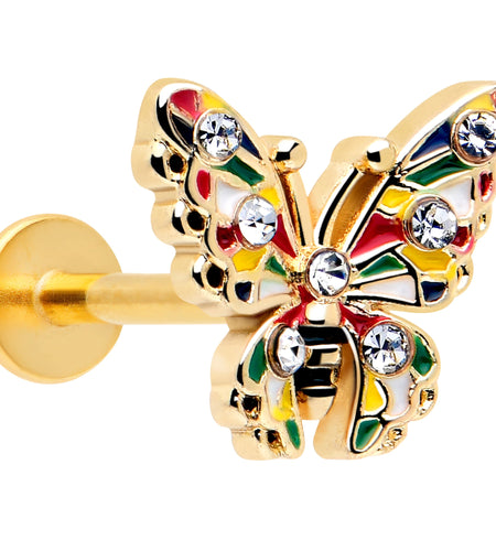 16G 5/16 Clear Gem Gold Tone Color Block Butterfly Labret Tragus
