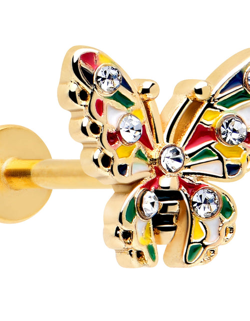 Load image into Gallery viewer, 16G 5/16 Clear Gem Gold Tone Color Block Butterfly Labret Tragus
