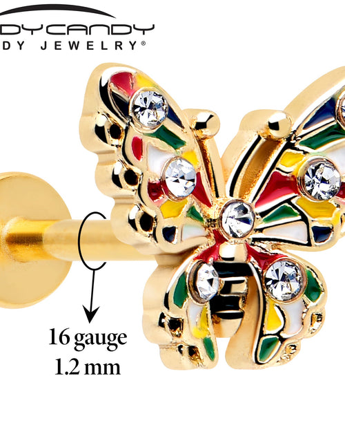 Load image into Gallery viewer, 16G 5/16 Clear Gem Gold Tone Color Block Butterfly Labret Tragus
