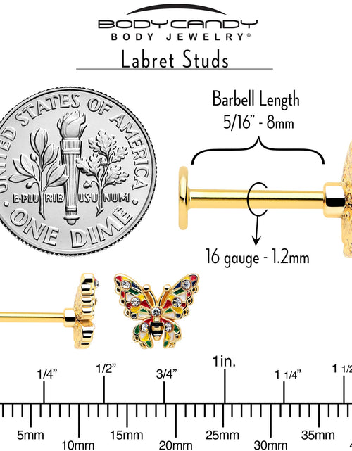 Load image into Gallery viewer, 16G 5/16 Clear Gem Gold Tone Color Block Butterfly Labret Tragus

