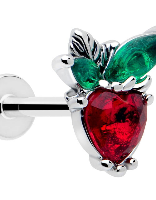 Load image into Gallery viewer, 16G 5/16 Red Green Gem Strawberry Heart Labret Monroe Tragus
