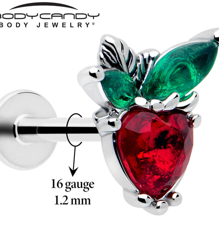 16G 5/16 Red Green Gem Strawberry Heart Labret Monroe Tragus